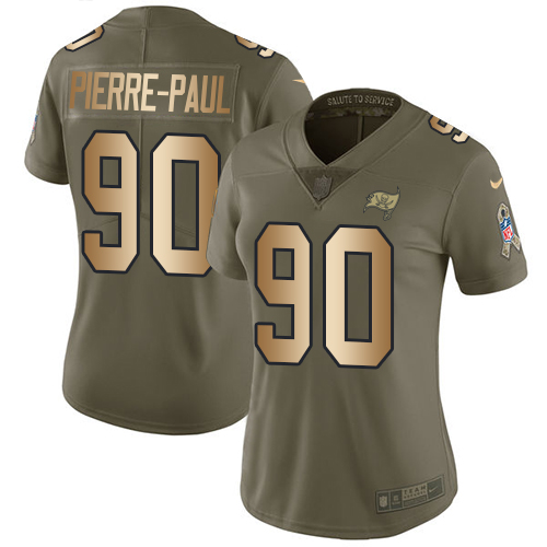 Nike Buccaneers #90 Jason Pierre-Paul Olive/Gold Women's Stitched NFL Limited Salute to Service Jersey